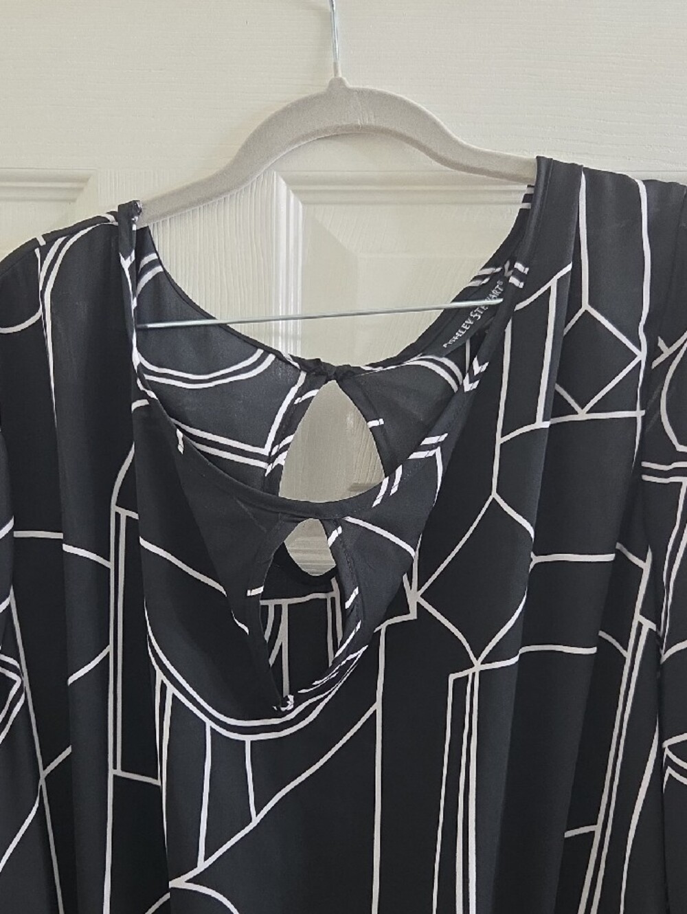 Ashley Stewart Black & White Geometric Tie-Front Blouse - Picture 2 of 9